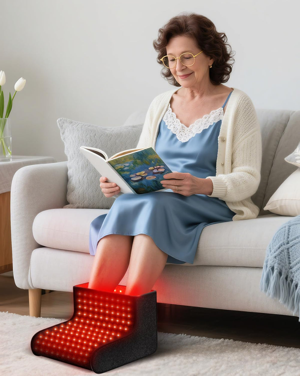 SHEVIEW at-home red light therapy for foot comfort and relaxation.