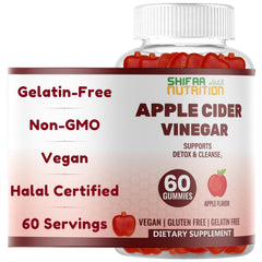 SHIFAA NUTRITION halal ACV gummies packaging shows vegan, non-GMO formula.