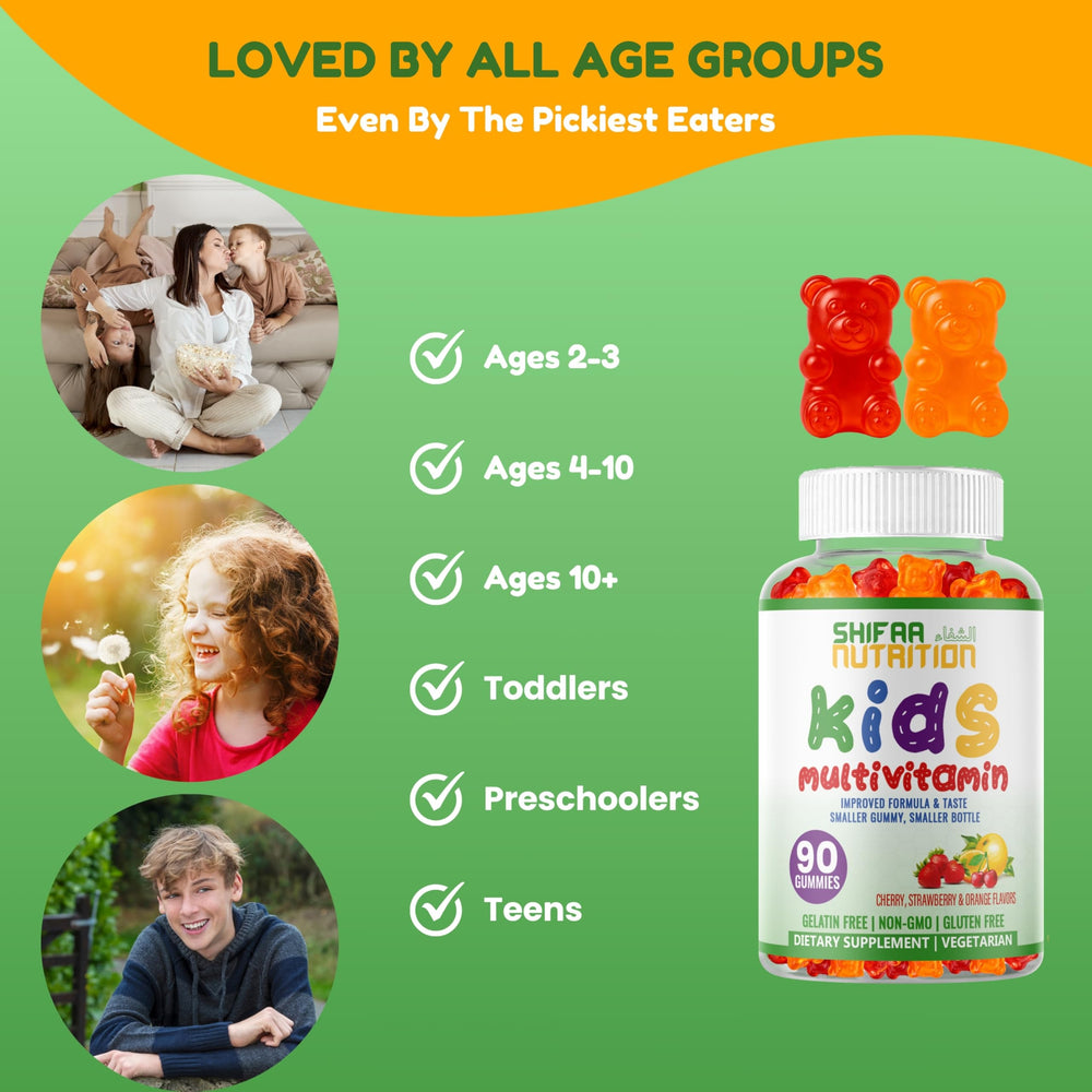 SHIFAA NUTRITION halal kids multivitamin gummies flavors attract picky eaters.