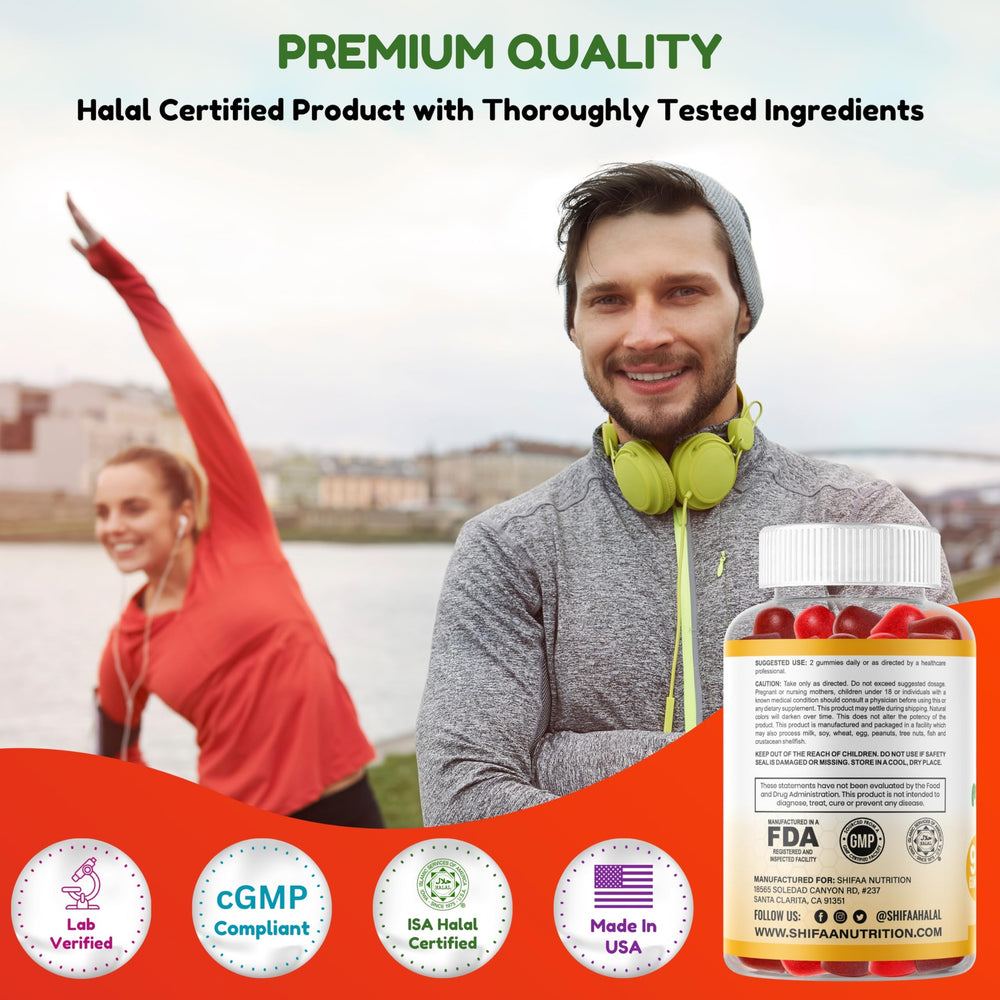 SHIFAA NUTRITION gummies on a table suggest a convenient daily routine.