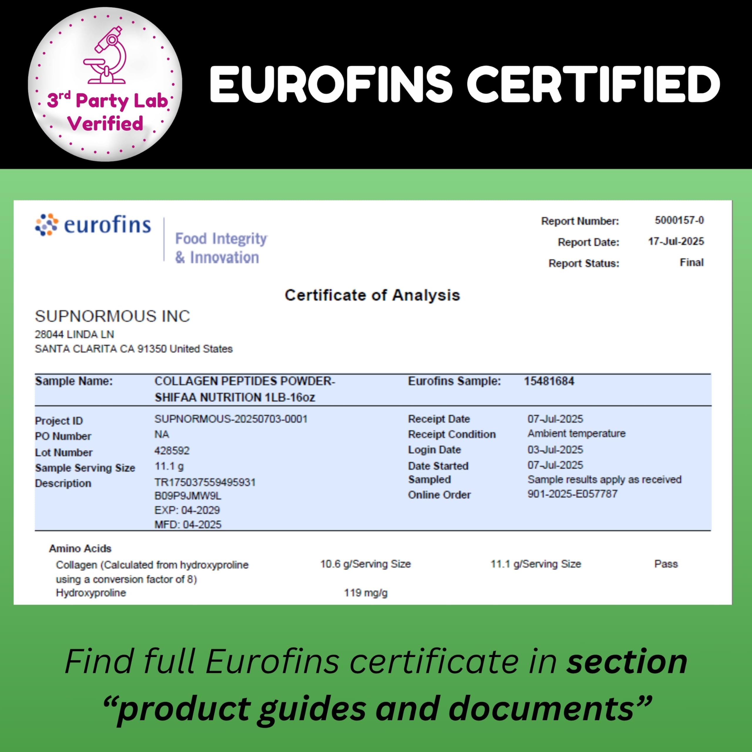 Shifaa Nutrition unflavored collagen powder pour demonstrates versatile mixing into drinks.