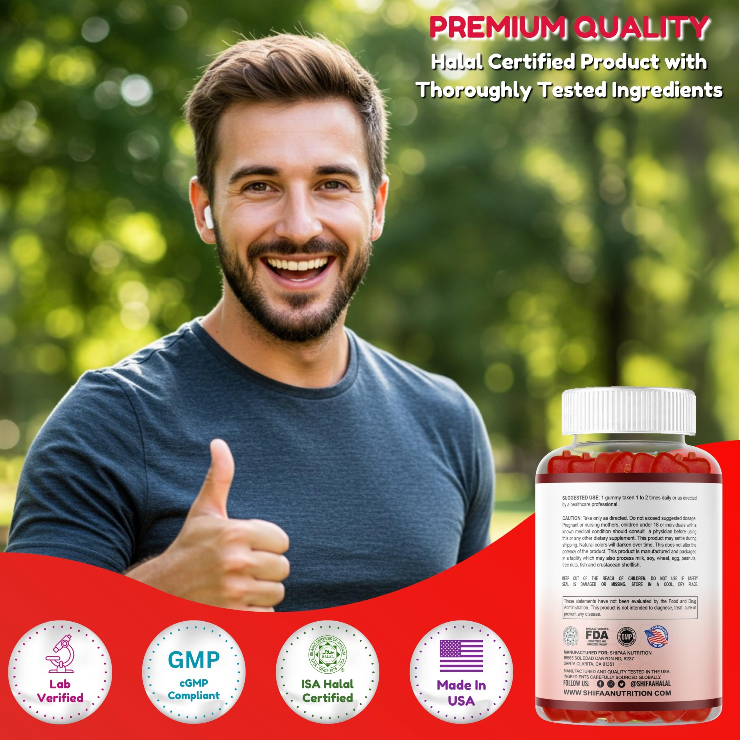 SHIFAA NUTRITION vegan, gelatin-free label highlights clean ingredients.