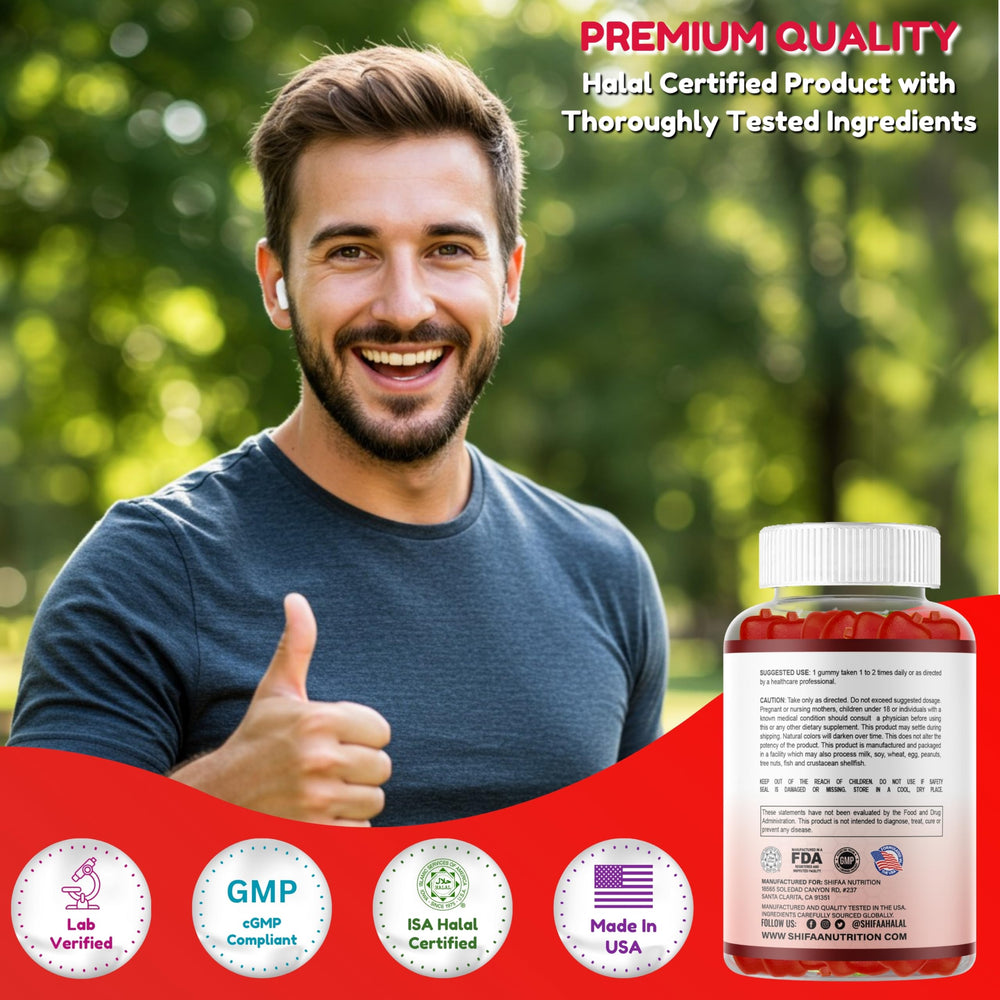 SHIFAA NUTRITION vegan, gelatin-free label highlights clean ingredients.