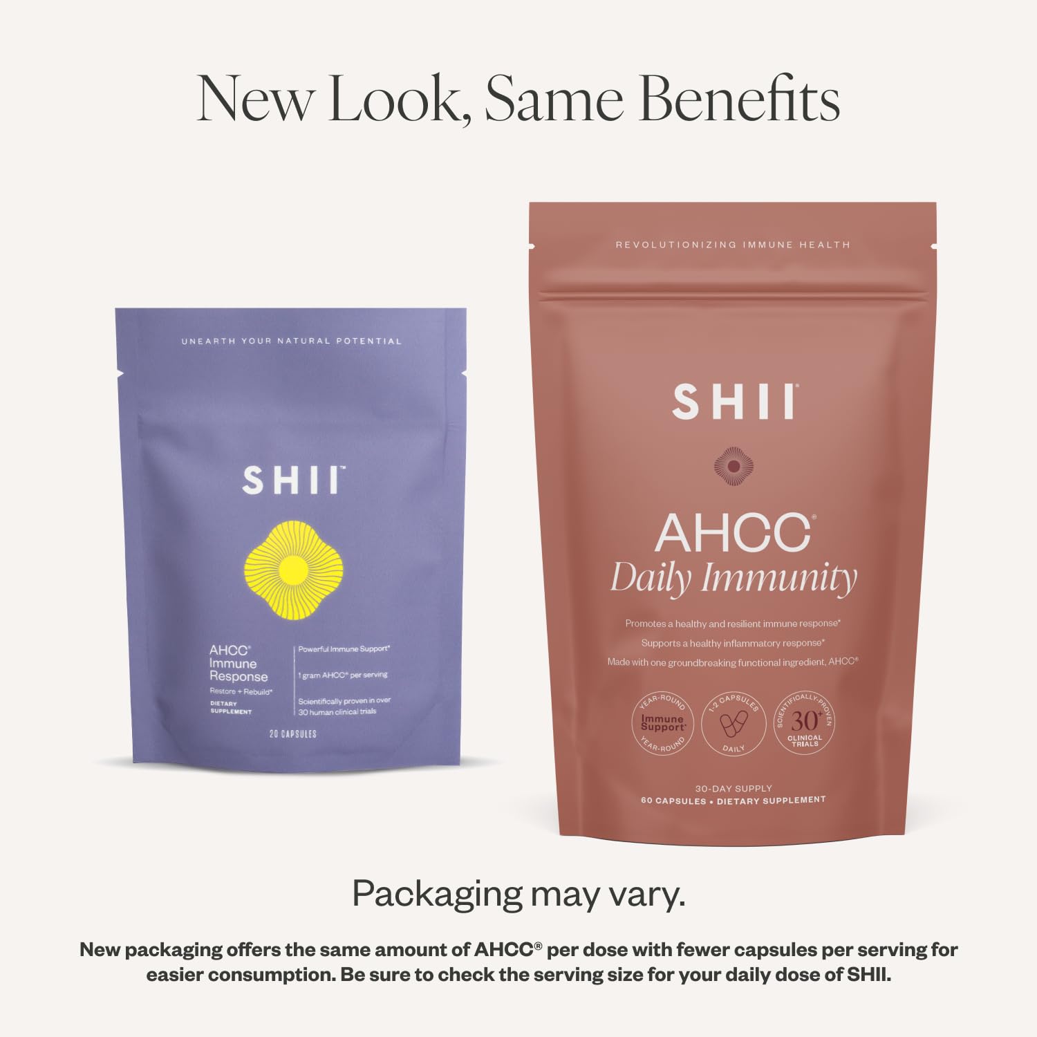 SHII AHCC daily capsules close-up highlighting vegan, gluten-free immune support.