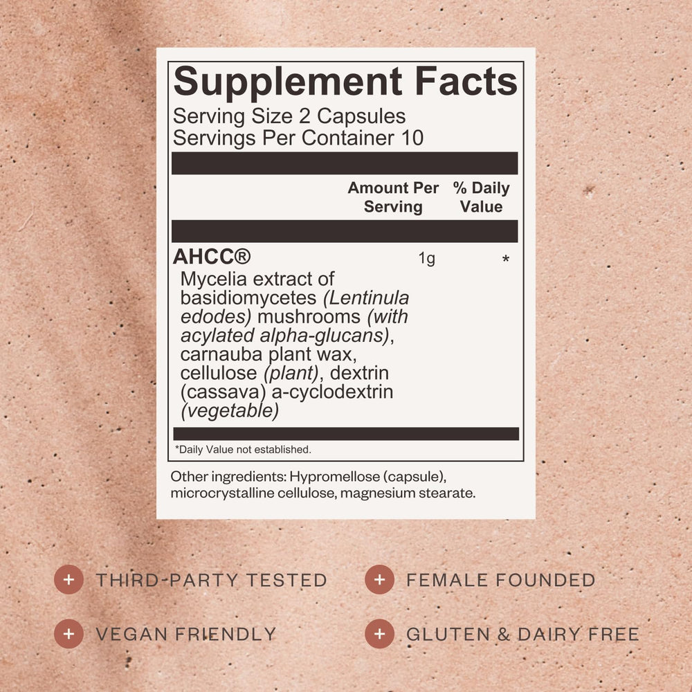 SHII AHCC ingredients image shows standardized AHCC for reliable immune support.