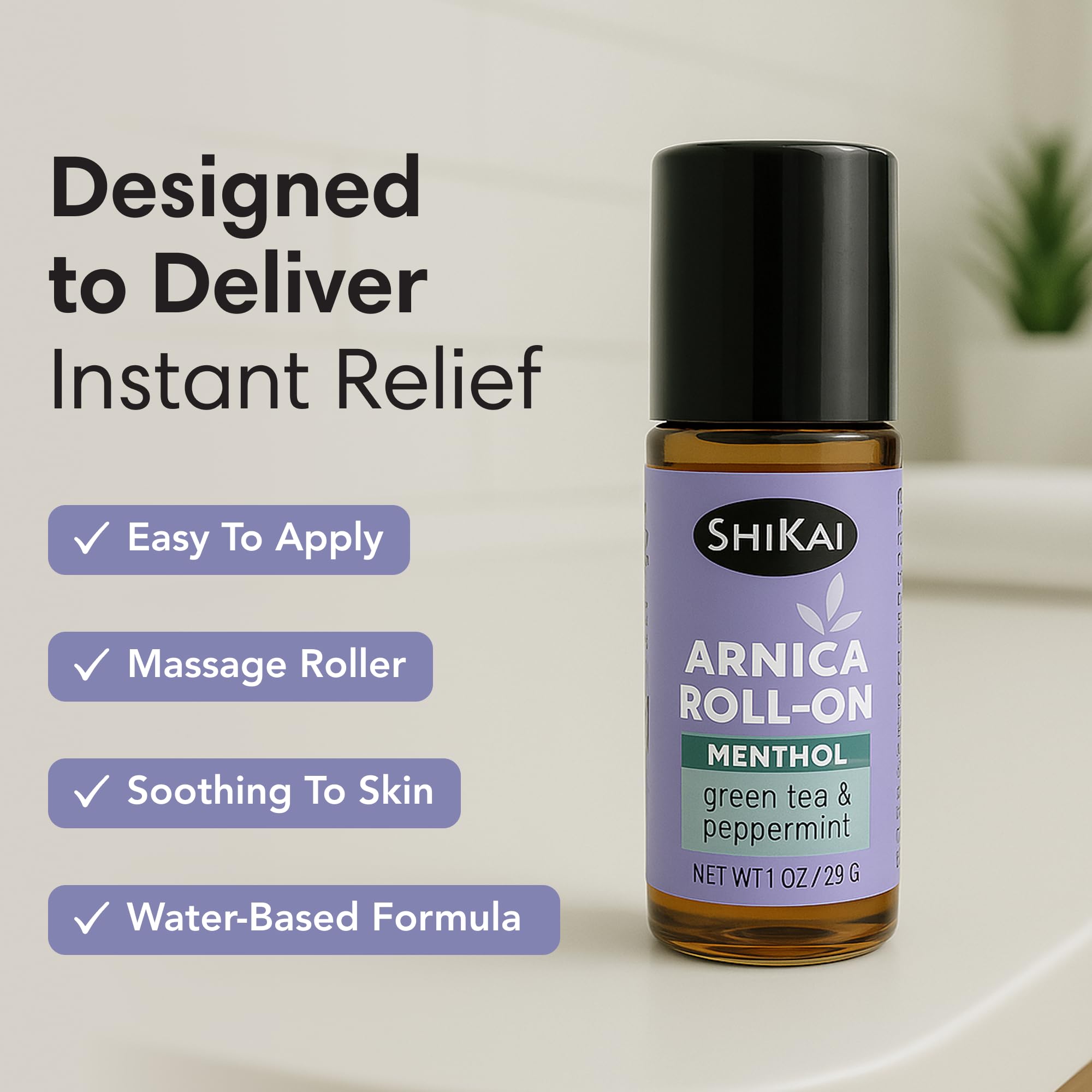 ShiKai Arnica Roll On formula-botanicals reveals arnica and peppermint for refreshing skin care
