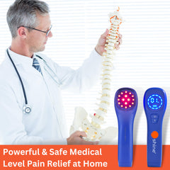 SHINE Relief handheld use demonstrating easy, targeted light therapy for localized relief