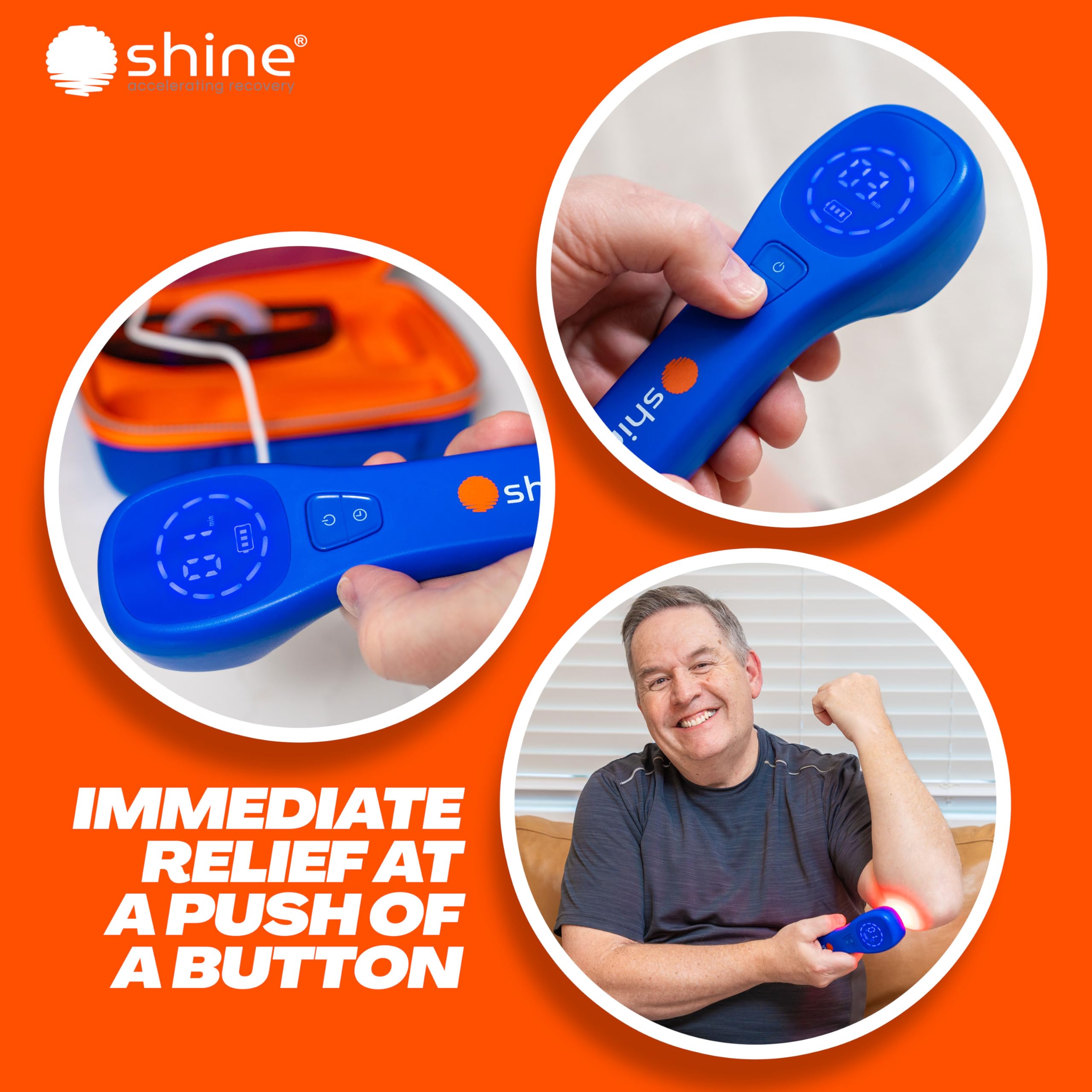 SHINE Relief in-use scene applying light to shoulder for relief