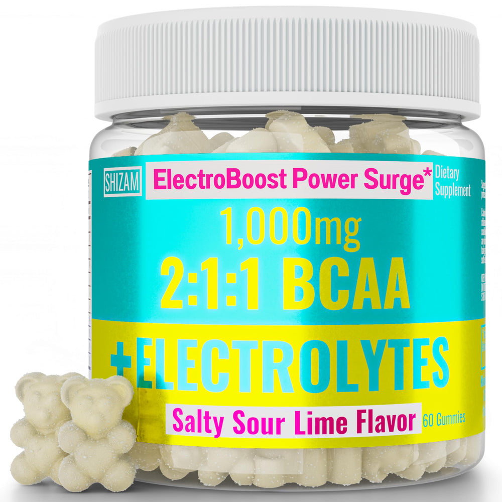 SHIZAM bottle of Salty Sour Lime gummies for on-the-go energy.
