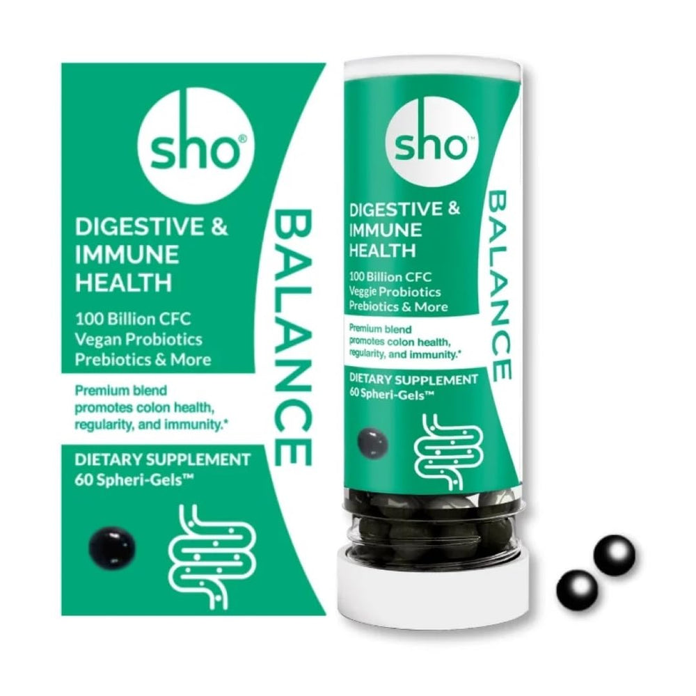 SHO Balance bottle pour showing easy to use daily probiotic routine