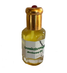 Shofars From Afar Breakthrough Prayer Oil bottle with gold cap for sacred anointing rituals