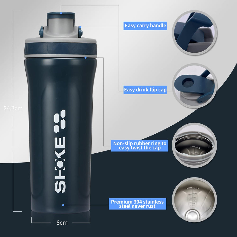 SHOKE portable shaker with snap-down handle for easy carrying.