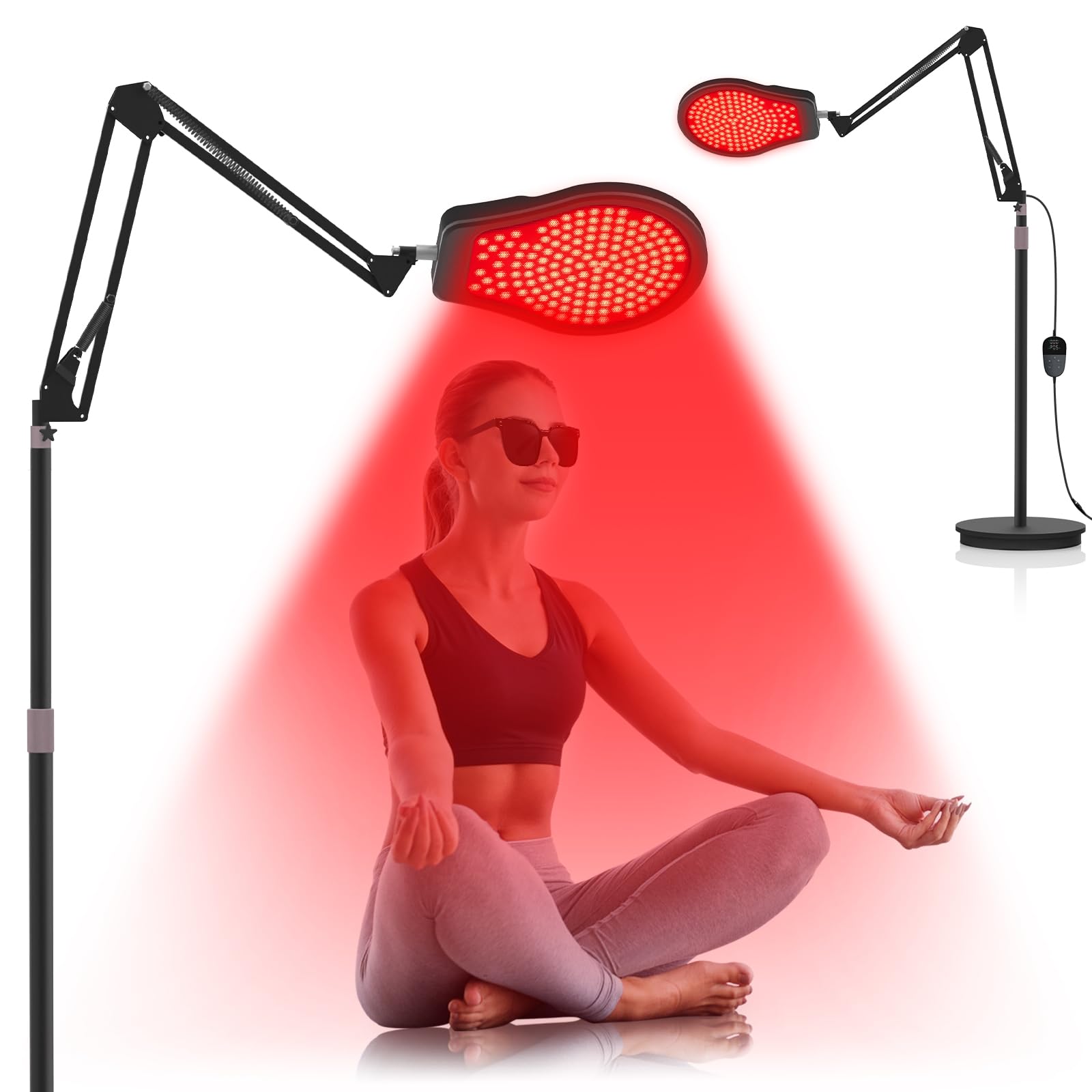 Shomterade red light therapy lamp front view with balanced wavelengths for face and body