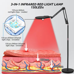 Shomterade red light therapy lamp turned on demonstrates red and infrared wavelengths