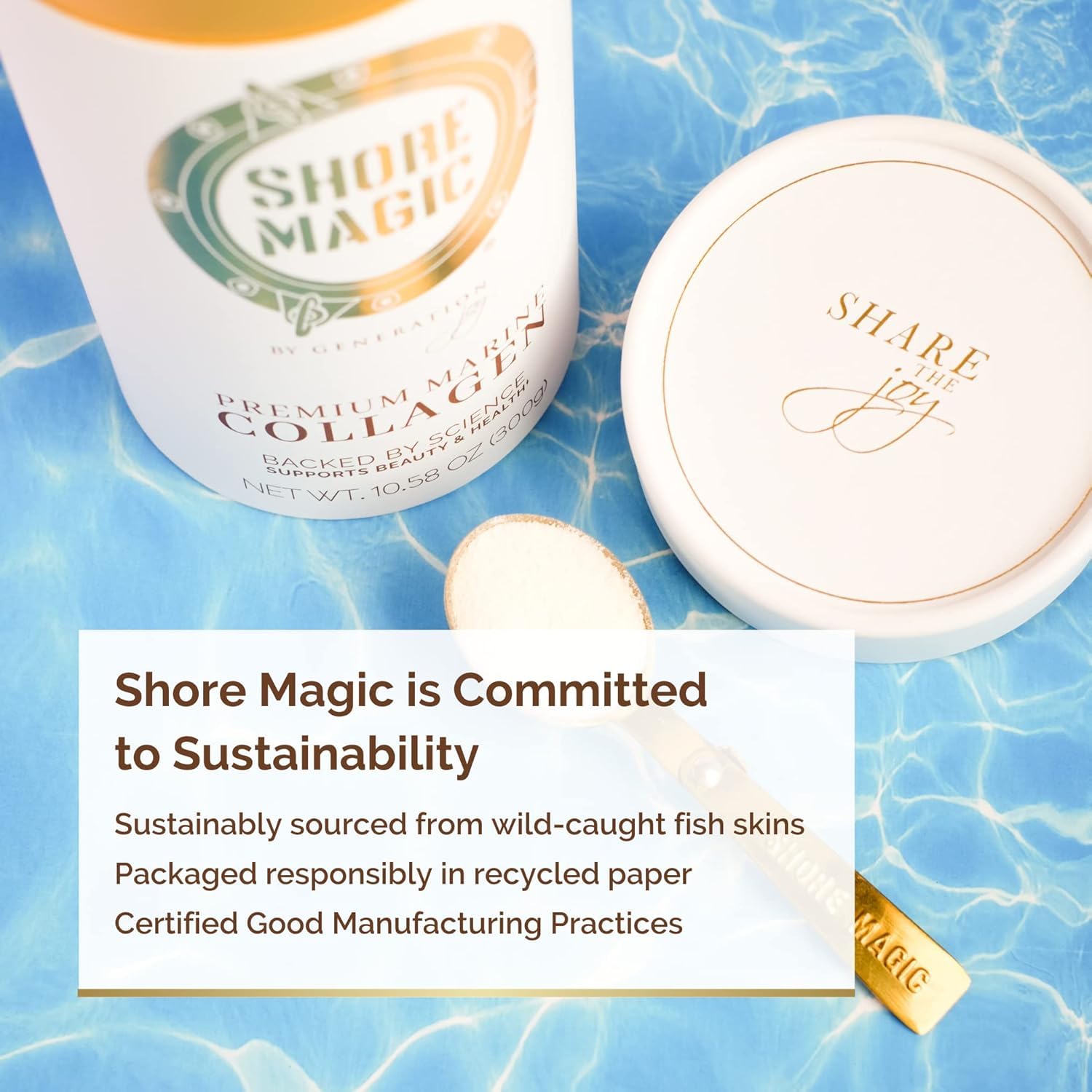 Close-up of Shore Magic bottle showing powder texture and clarity.