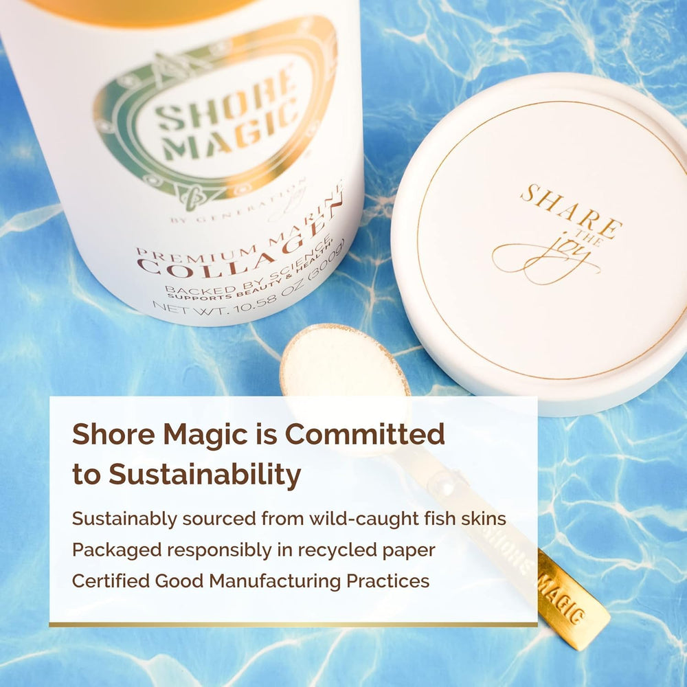 Close-up of Shore Magic bottle showing powder texture and clarity.