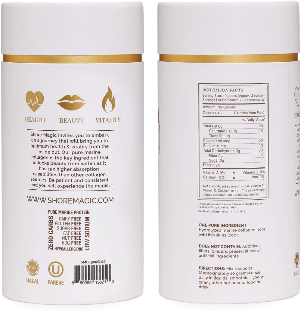 Shore Magic collagen powder poured into coffee for easy daily use.