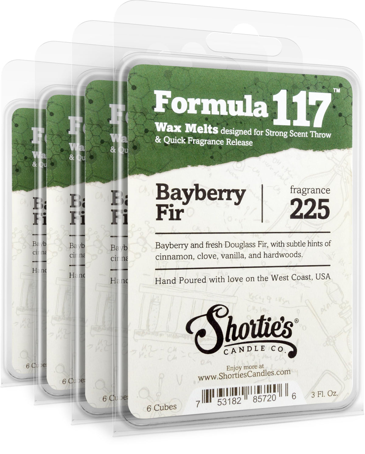 Shortie's Bayberry Fir wax melts cubes emit rich holiday fragrance.