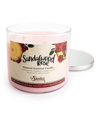 Shortie's Candle Company sandalwood-rose 3-wick candle with rich fragrance.