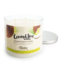 Shortie's Coconut Lime Verbena 3-wick candle closeup shows natural soy wax aroma