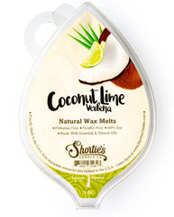 Shortie's Coconut Lime Verbena wax melt bar with tropical aroma.