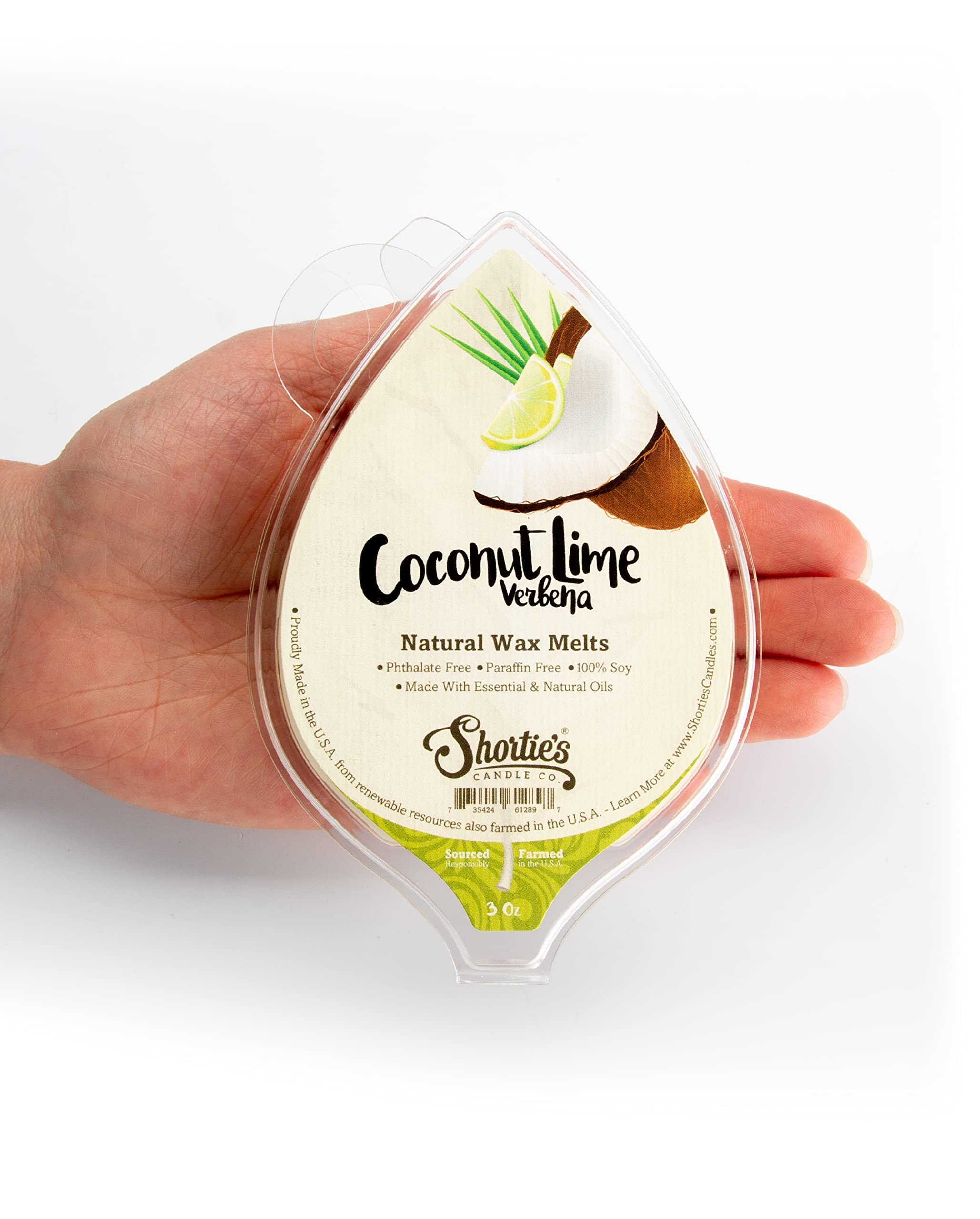 In-use Shortie's Coconut Lime Verbena wax melt releasing citrus notes.