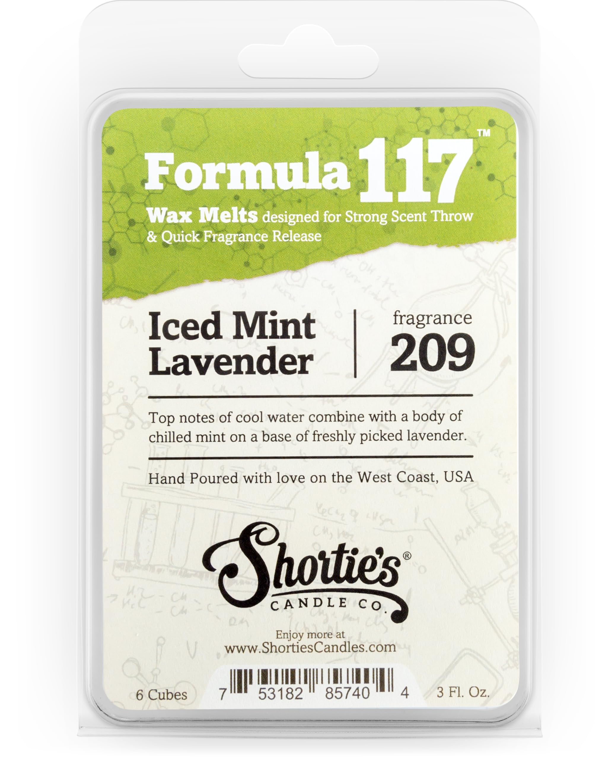 Shortie's Iced Mint Lavender wax melts pack displayed for fresh room aroma