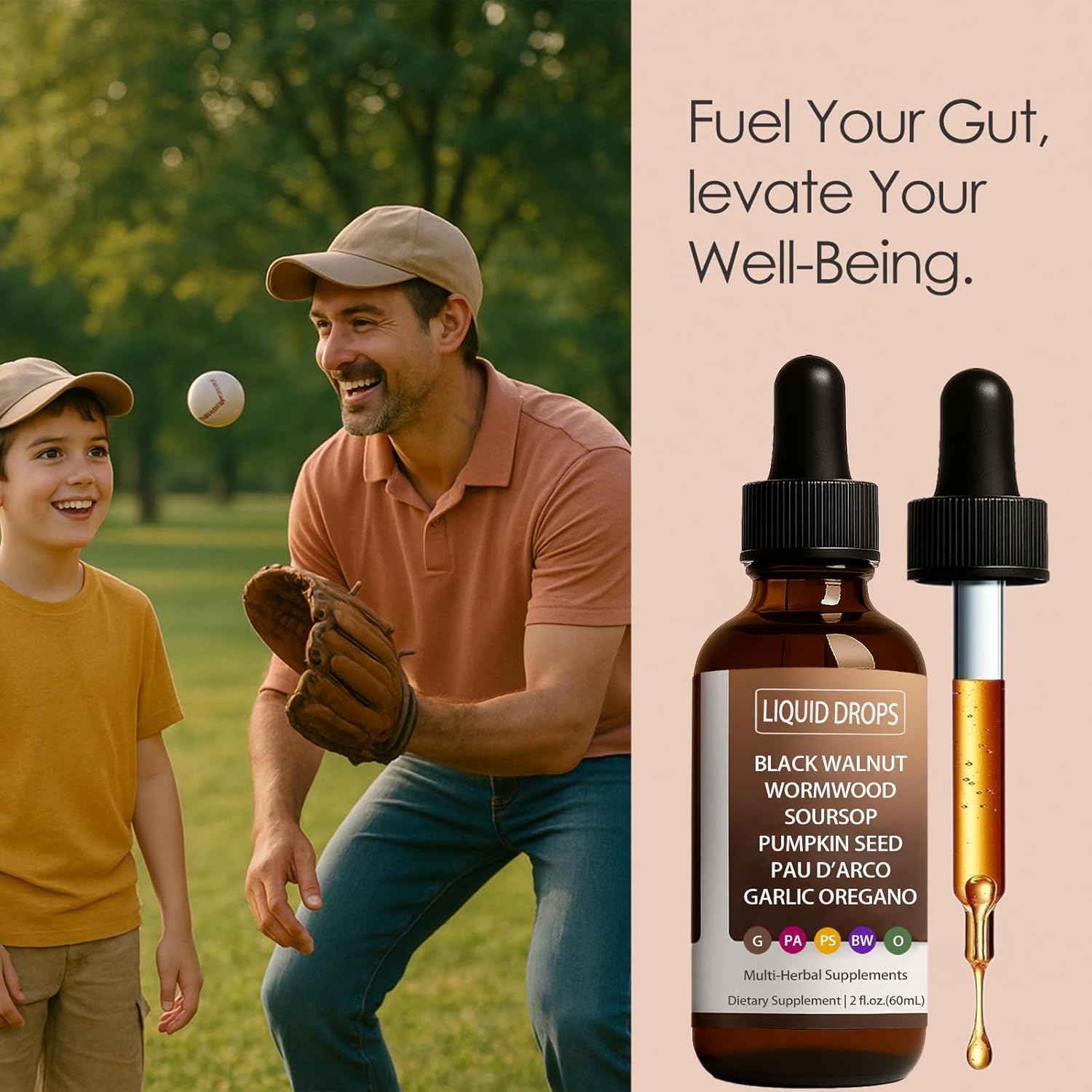 Vegan, additive-free liquid drops designed for easy absorption