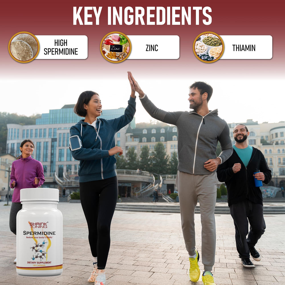 Shrink Spermidine Supplements vegan capsules close-up suggests clean plant-based presentation