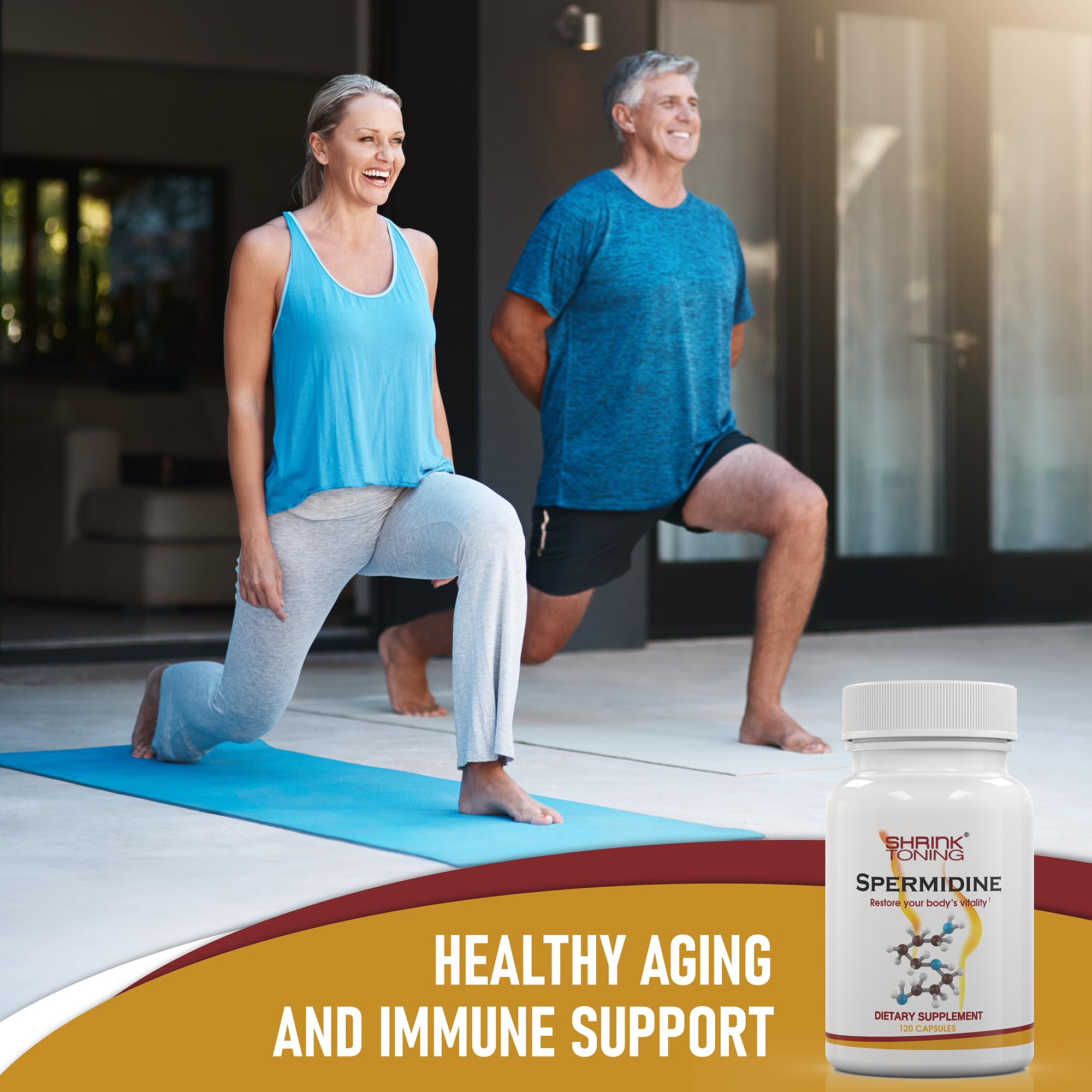 Shrink Spermidine Supplements flatlay shows daily routine in a compact setup