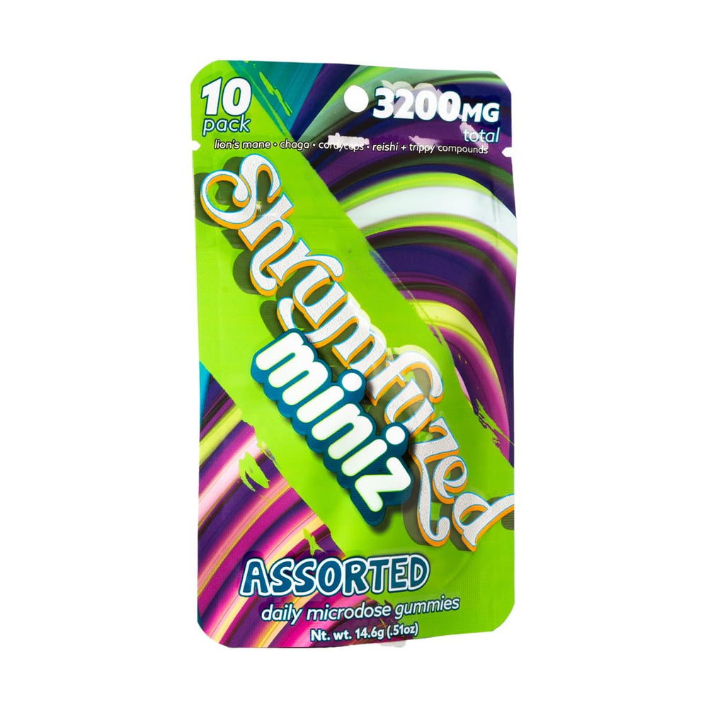 Shrumfuzed Miniz gummy close-up highlighting the focus-friendly formula.
