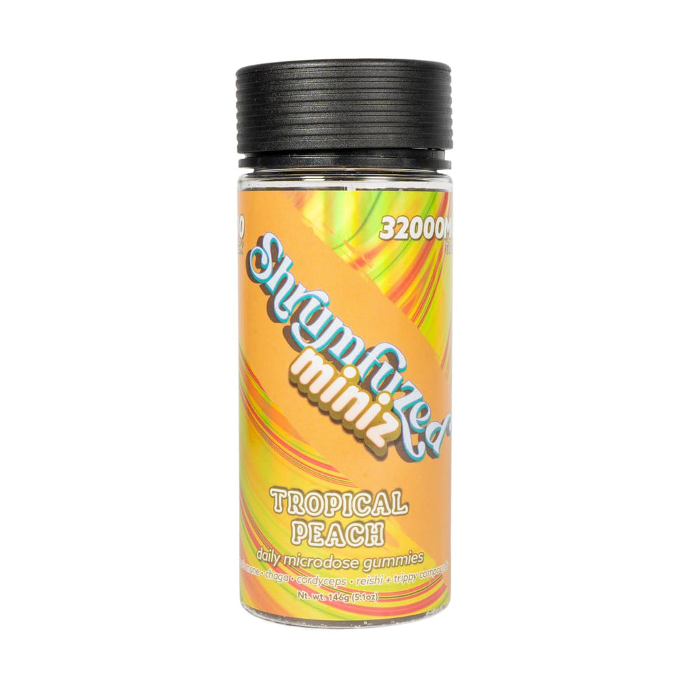 Shrumfuzed Miniz tropical peach bottle promotes daily focus and energy.