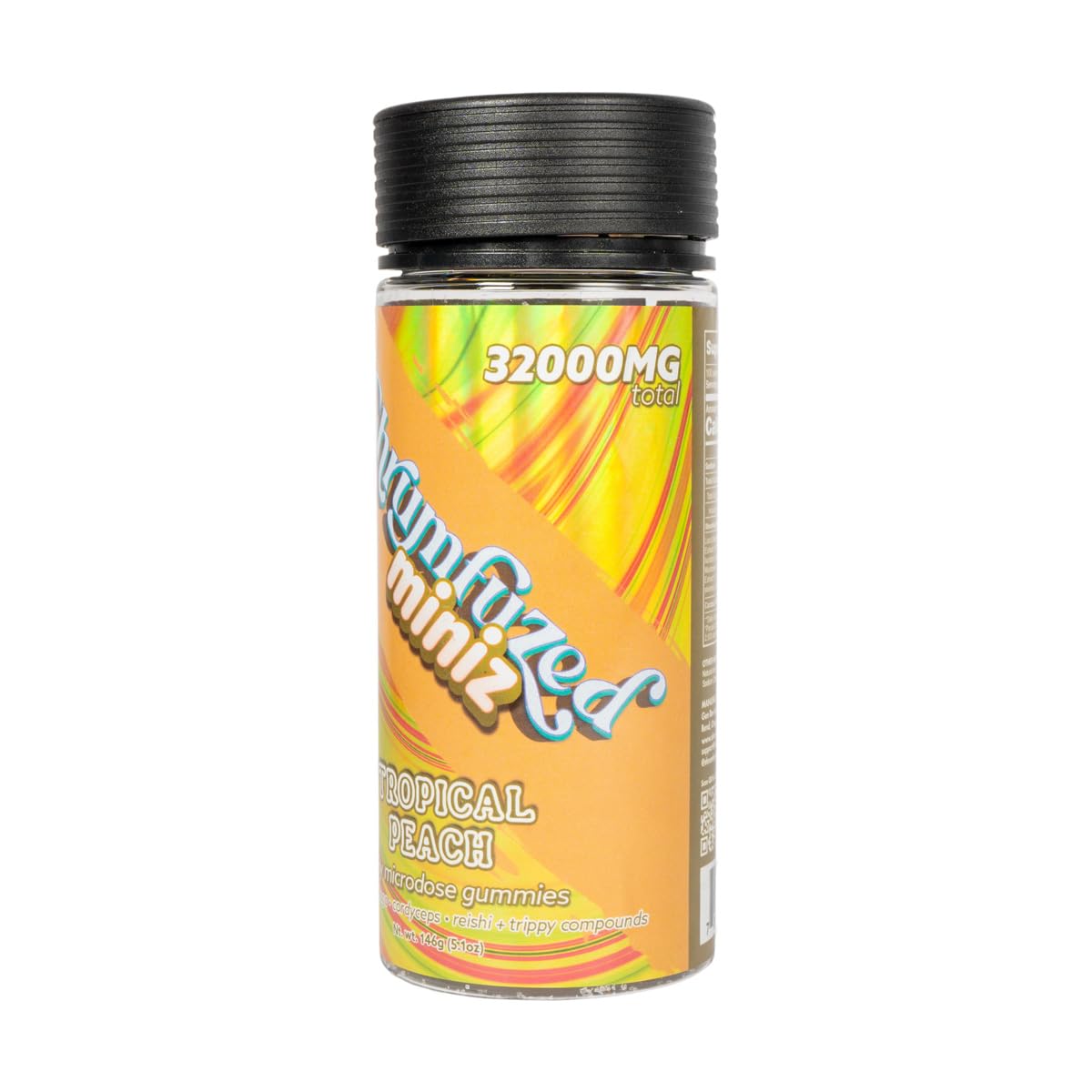 Shrumfuzed Miniz tropical peach gummy close-up shows smooth texture for daily use.
