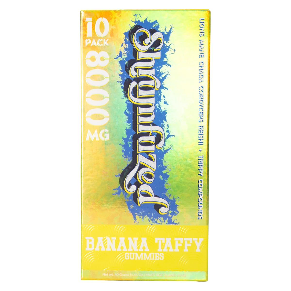 Shrumfuzed nootropic gummy bottle closeup highlighting premium mushroom blend for daily focus.