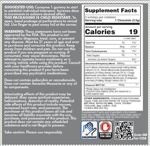 Shrumfuzed nootropic gummy dark chocolate crunch close-up in serving dish