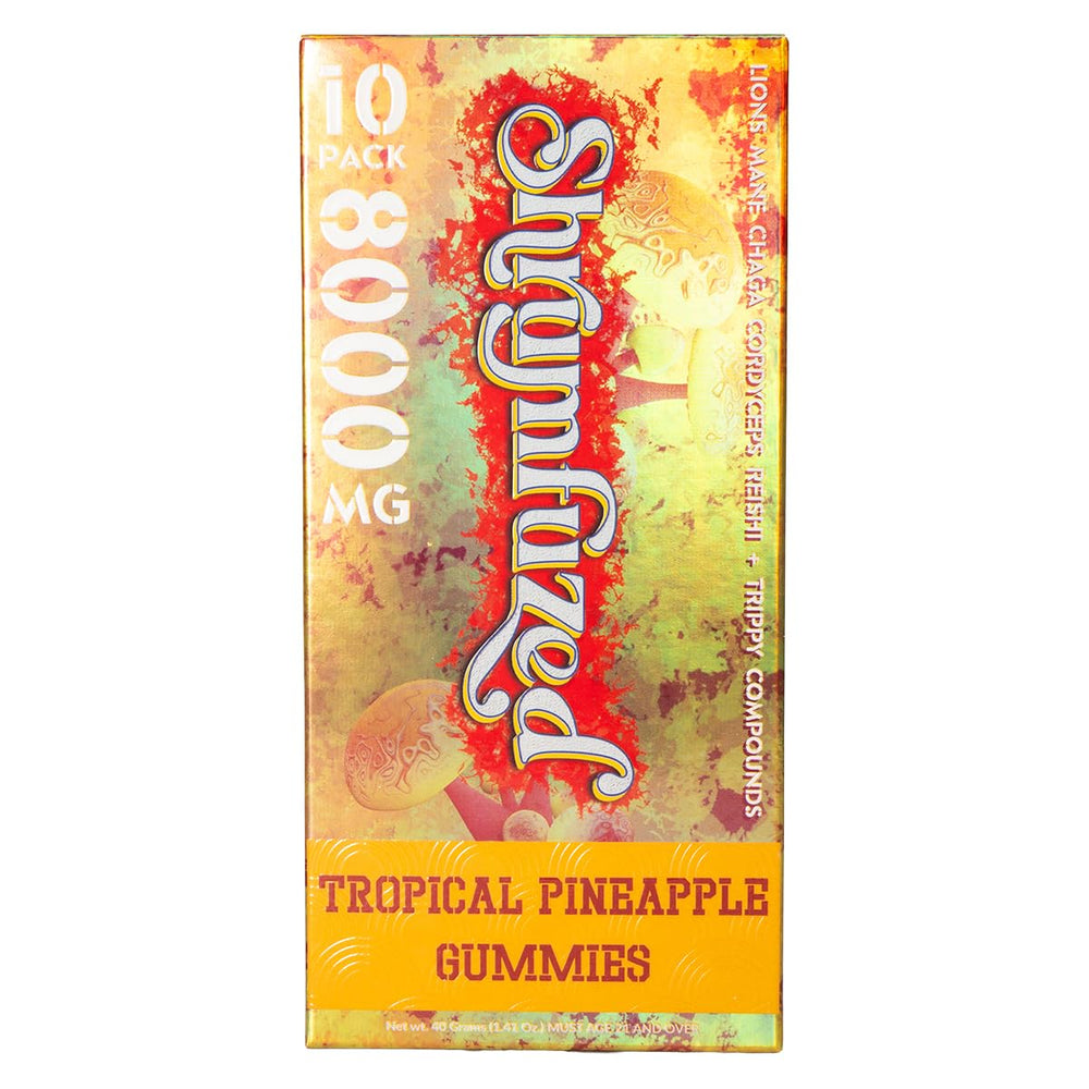 Shrumfuzed gummy bottle shows tropical pineapple flavor and focus-boosting potential
