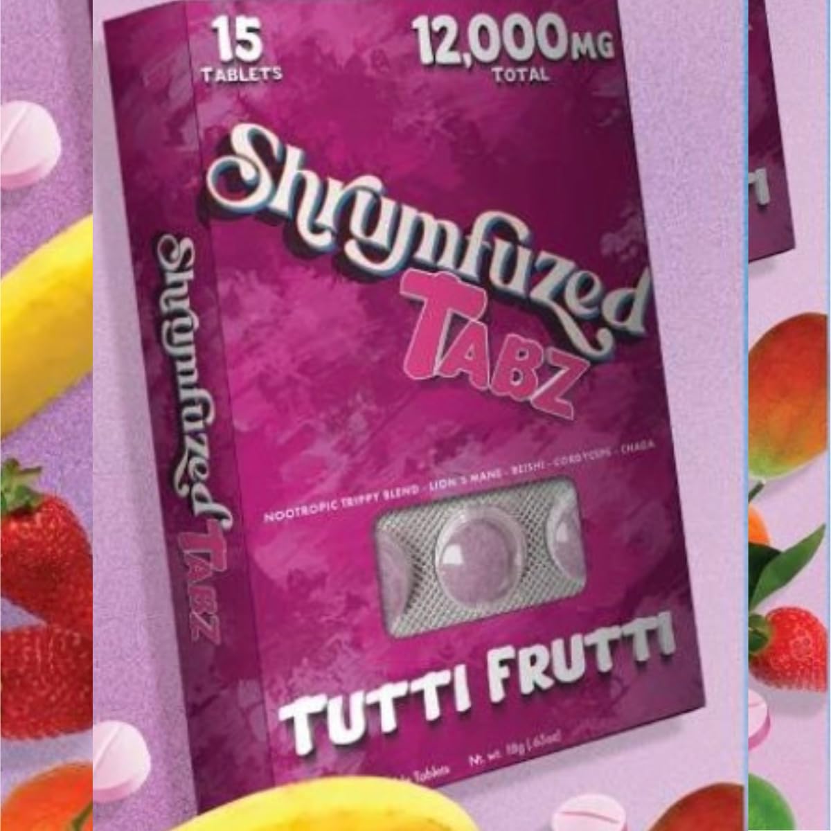 Shrumfuzed tablets pack front with 15 chewables for quick focus