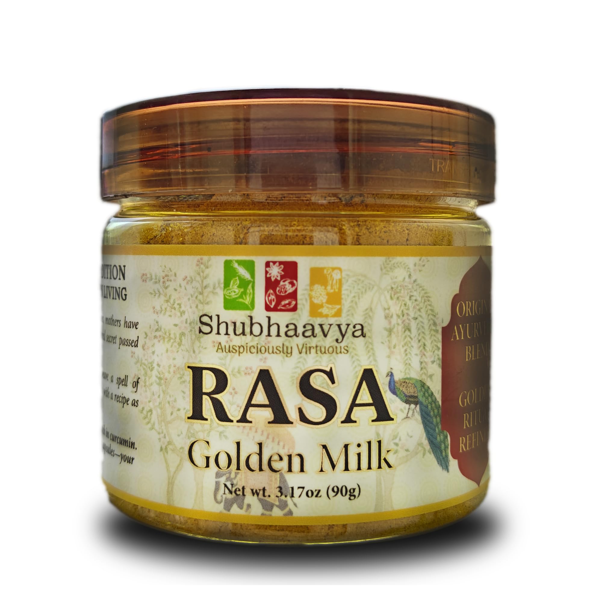 SHUBHAAVYA RASA Golden Milk tin showing natural ingredients for comforting lattes