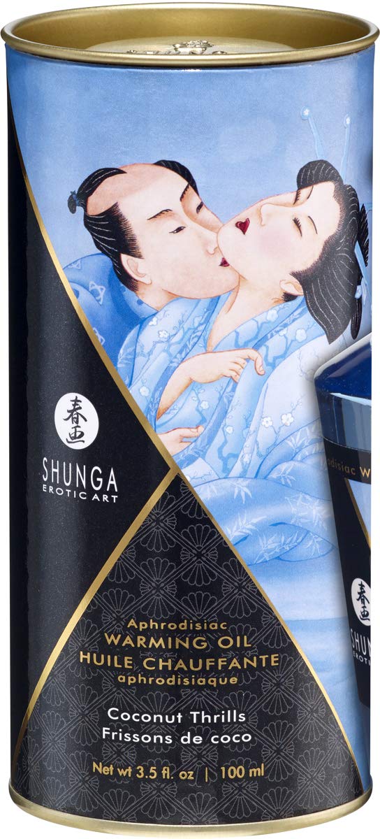 Shunga warming oil activation by warm breath and intimate kisses