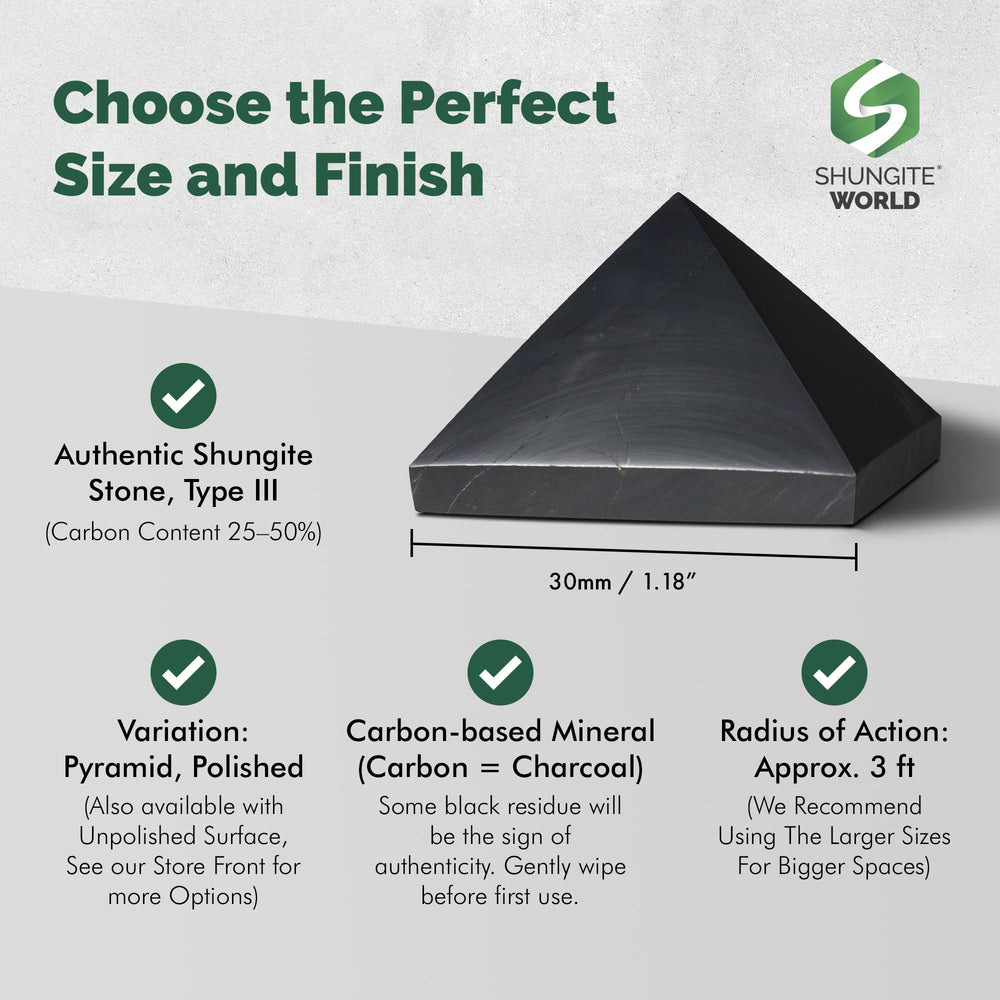 Shungite World pyramid in a bedroom setup promotes calm relaxation and grounding.