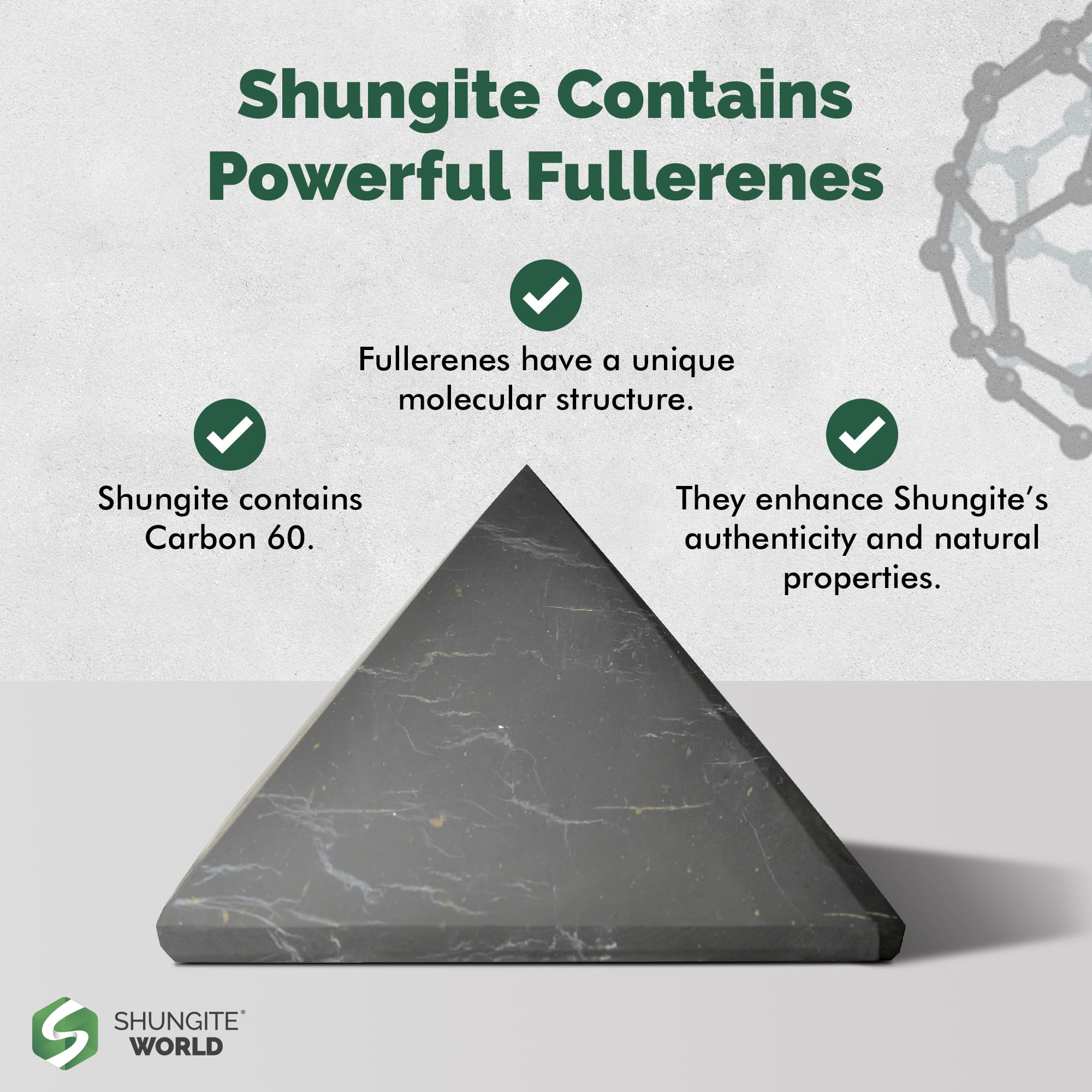 Shungite World pyramid natural matte finish complements modern decor