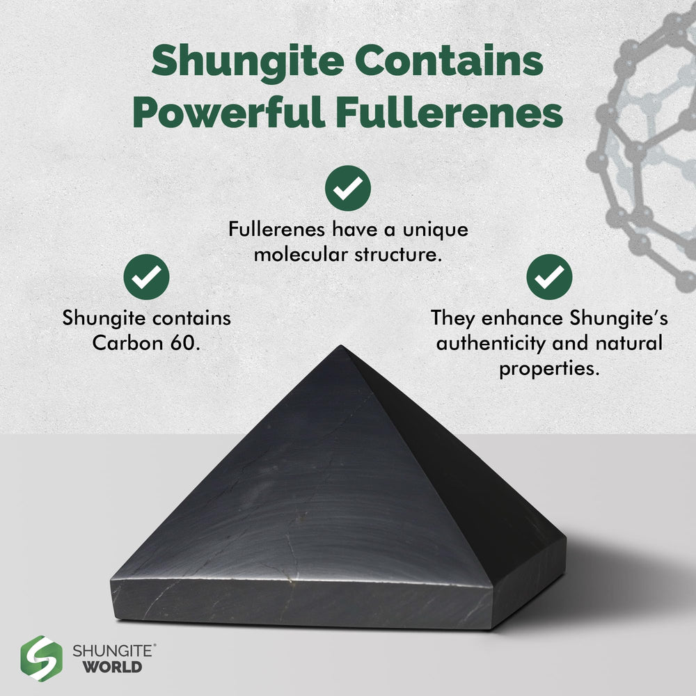 Shungite World pyramid with crystal collection enriches a metaphysical display.