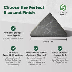Shungite World 70mm pyramid in a cozy desk setup for focus