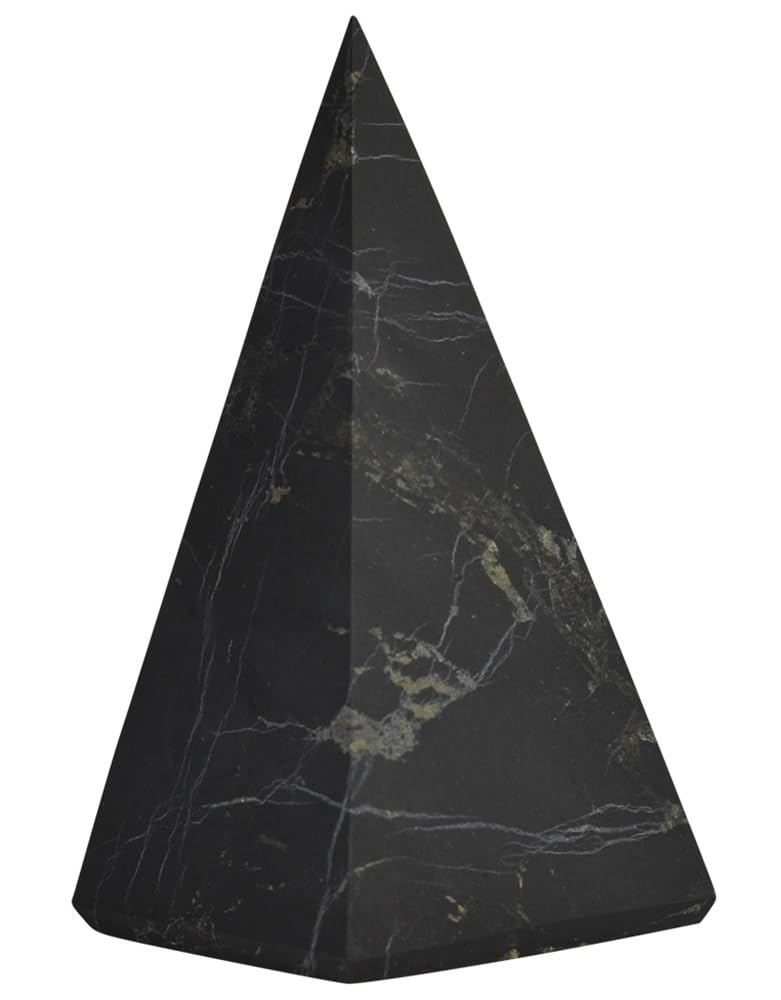 Shungite World authentic tall pyramid 30mm unpolished for energy balance in your workspace