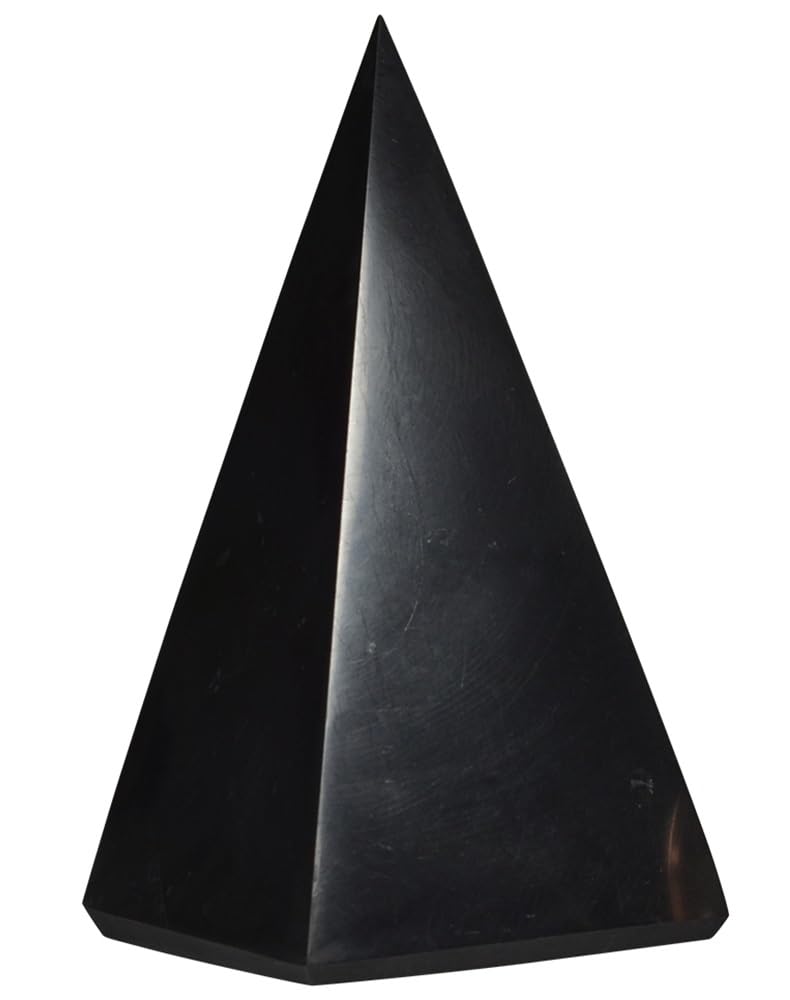 Shungite World authentic tall pyramid 40 mm polished, ideal for grounding and desk decor.