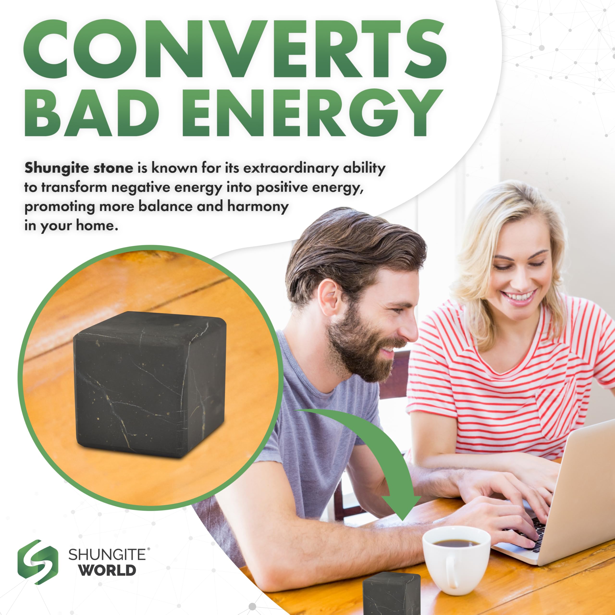 Shungite World chakra energy cube — supports mindful balance during meditation.