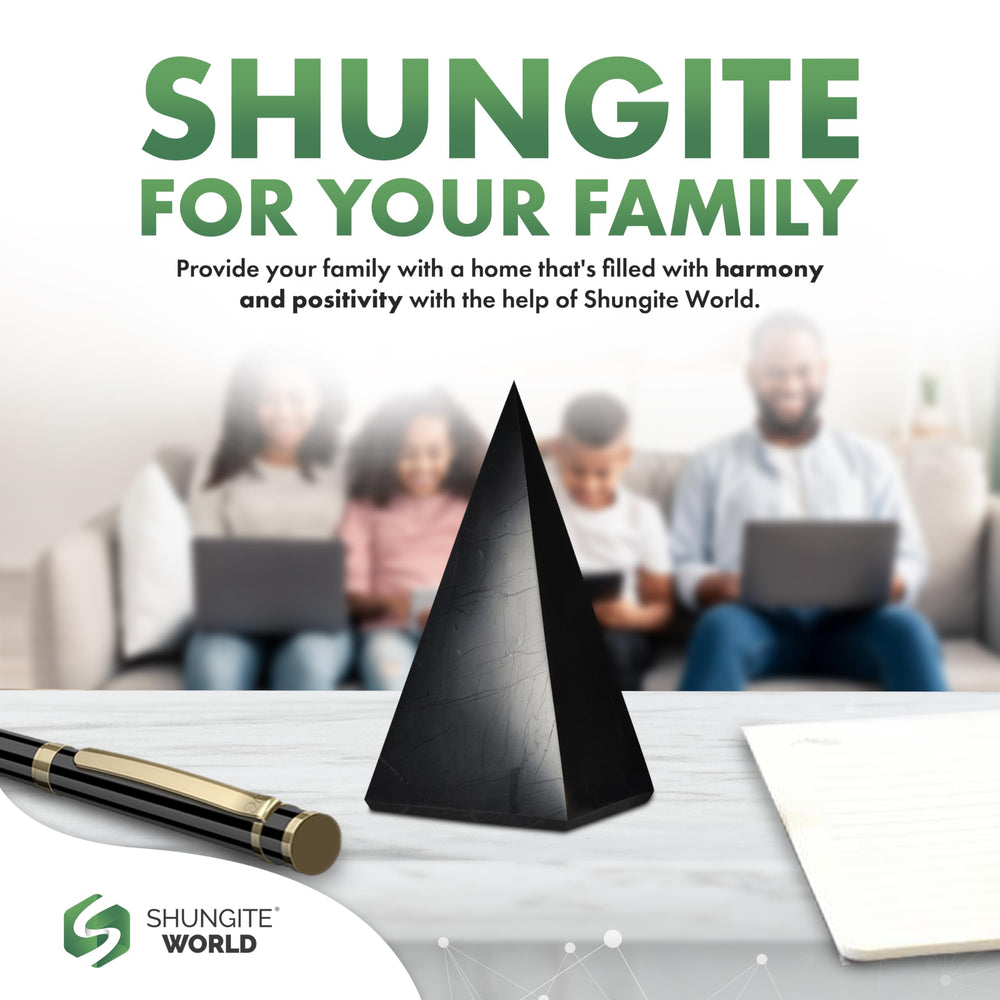 Shungite World crystal-compatible pyramid complements a stone collection.