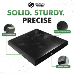 Shungite World plate placed by a TV to suggest placement ideas