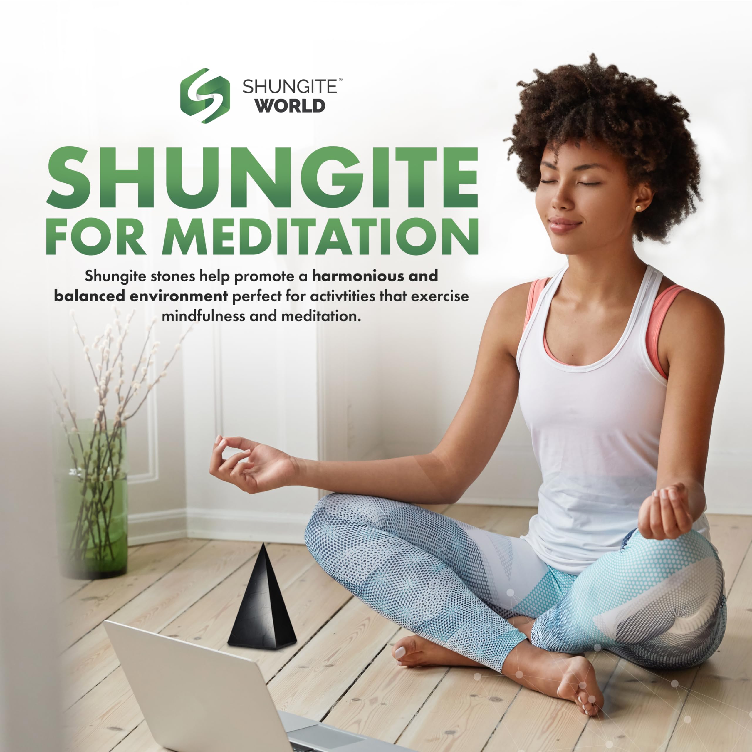 Shungite World Karelia-origin pure shungite pyramid showcases genuine material for grounding and harmony