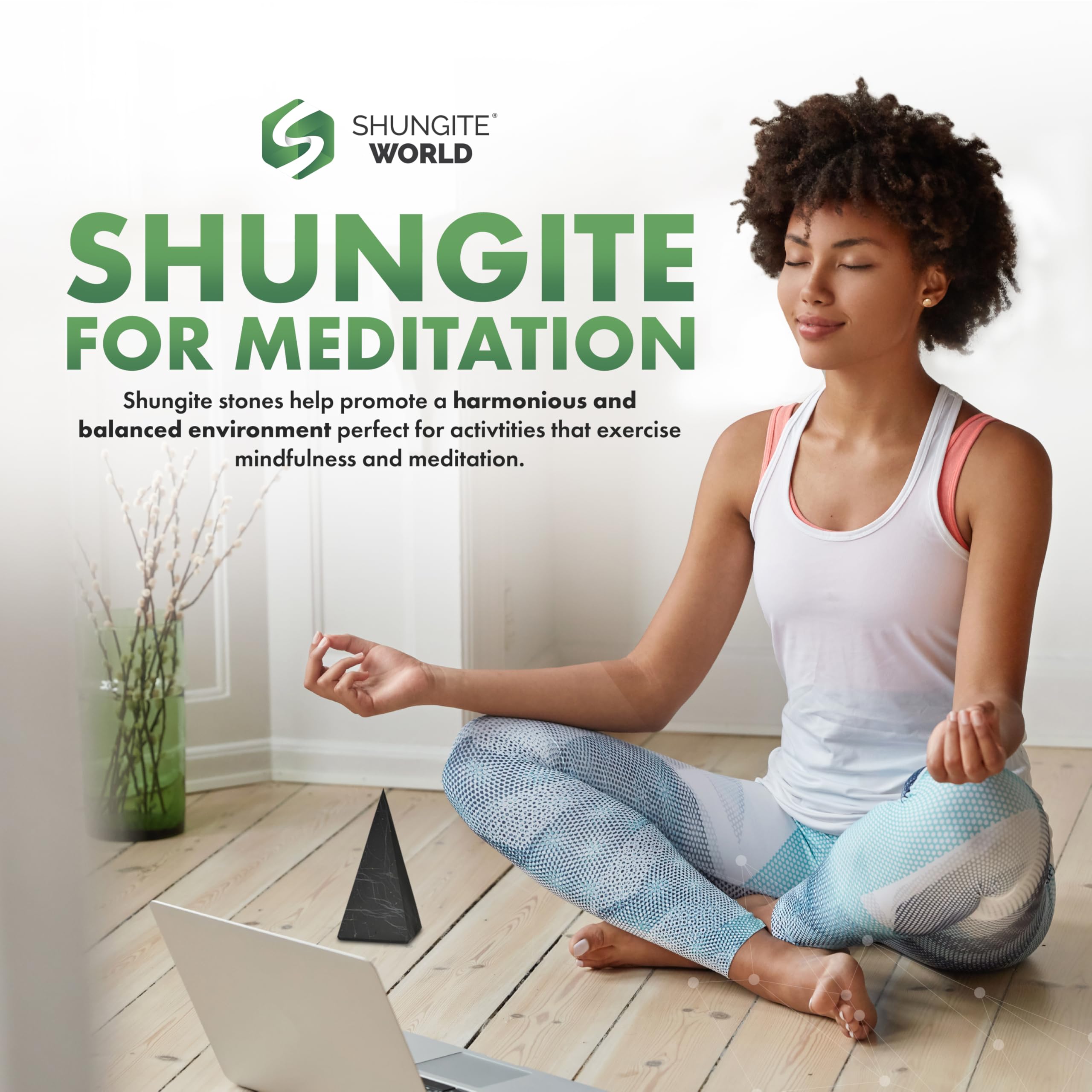 Shungite World pyramid 30mm bedroom decor supports relaxation and mindful rest